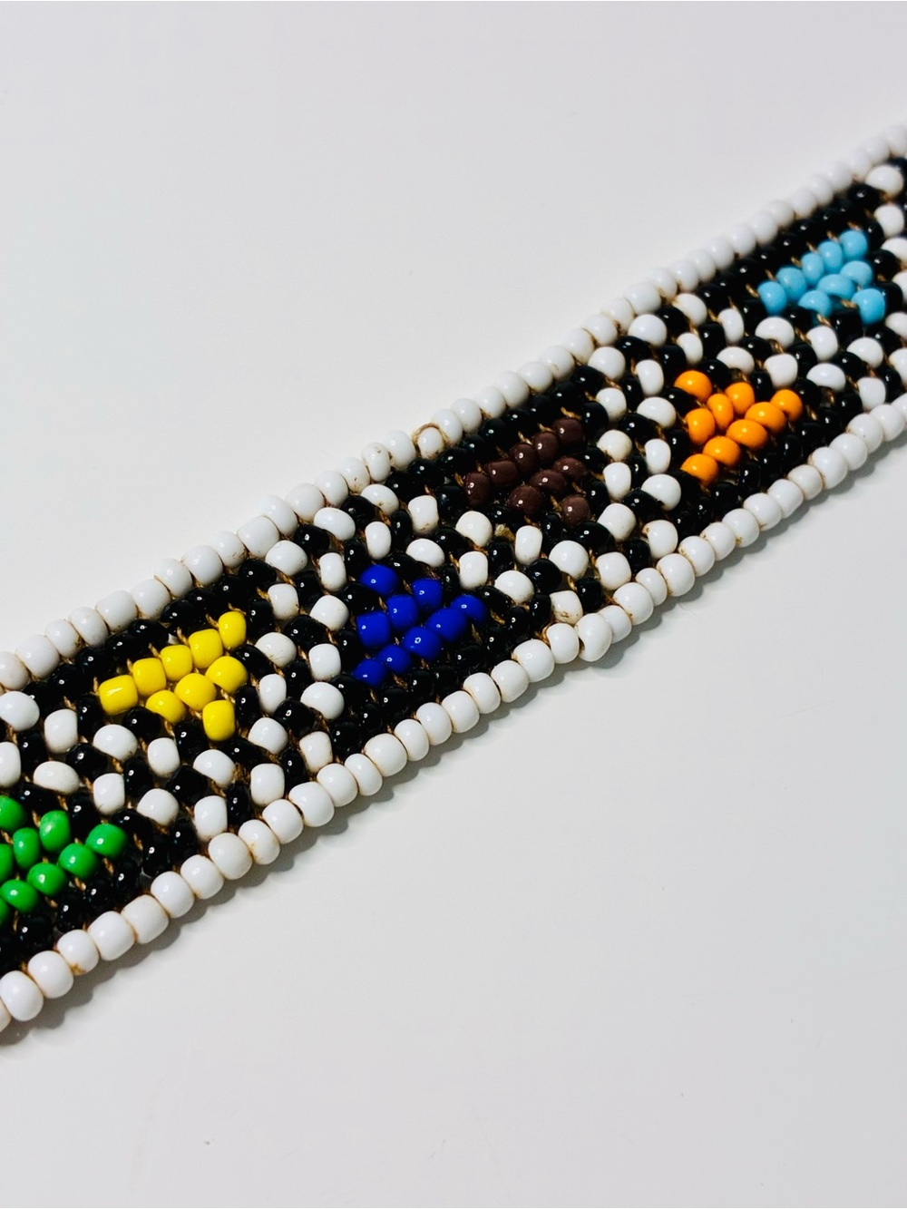 Handmade Ethnic Colorful Seed Beaded Bracelet with Blue, Orange, Green, WH & BLK